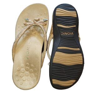 Vionic Sandals Women's 5 Gold Cork Bella II Toe Post Flip Flop Bow